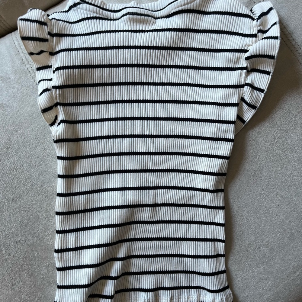 Zara Striped Fitted Ruffle Ribbed Tank 6/7 - Picture 4 of 4